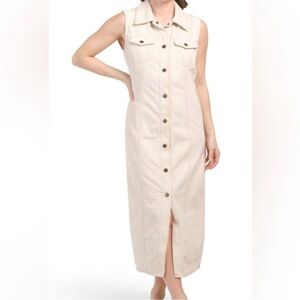 House of Harlow 1960 Cream Denim Maxi Dress XS Collar Vest Ivory Button Down
